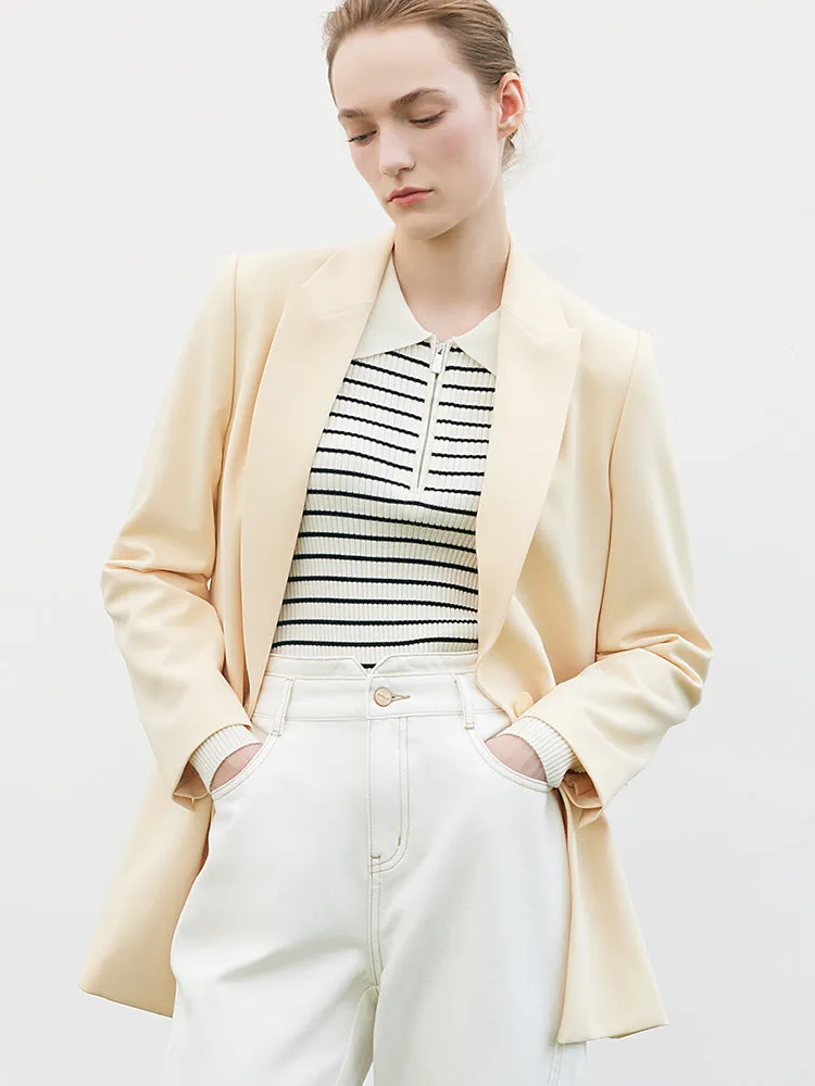One-Button Cream Yellow Women Blazer