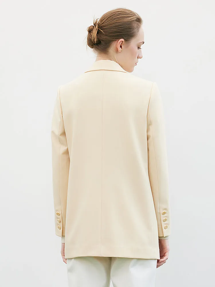 One-Button Cream Yellow Women Blazer
