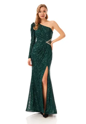 One Shoulder Maxi Lycra Mermaid Regular Green Wedding Guest Dress