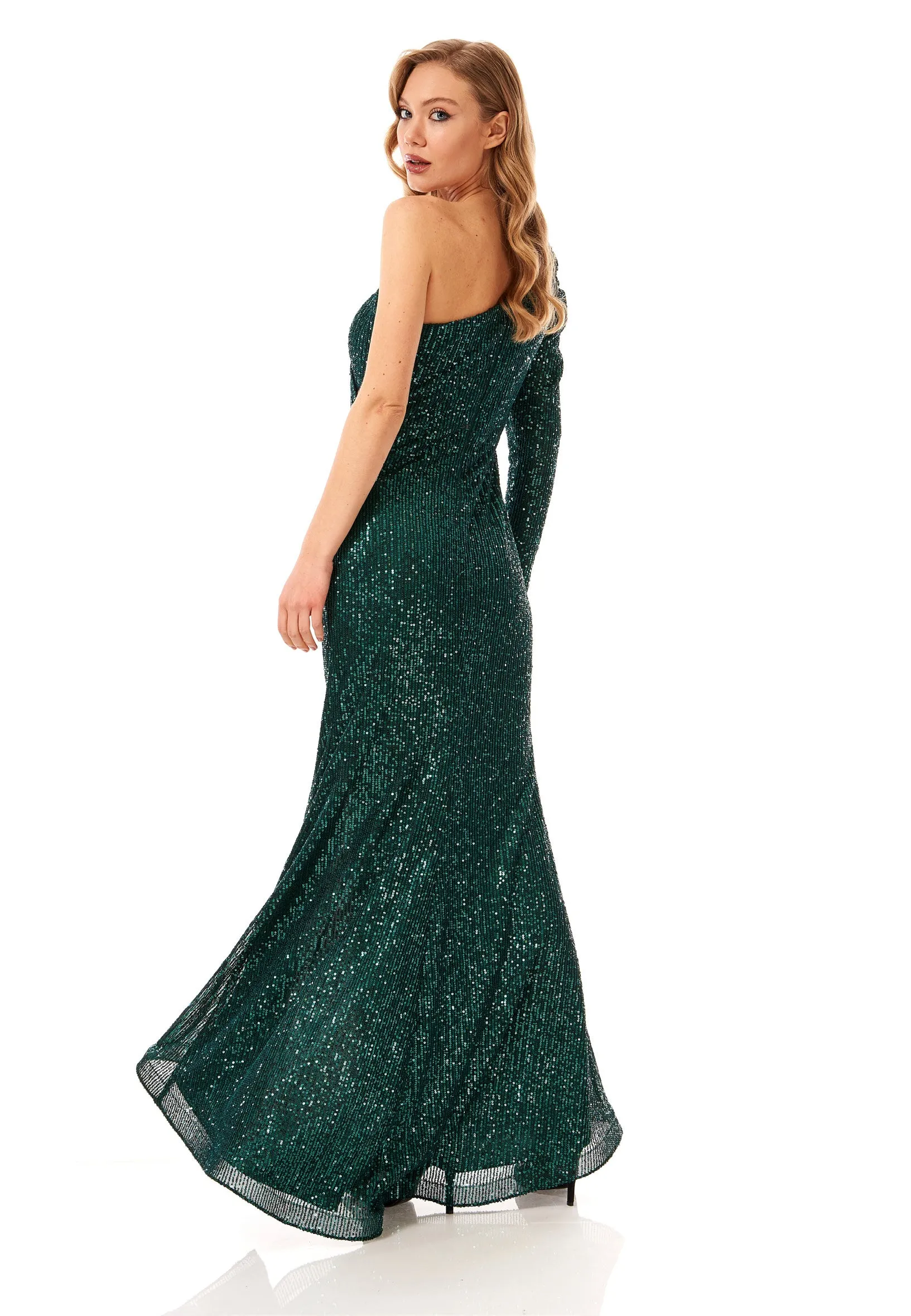 One Shoulder Maxi Lycra Mermaid Regular Green Wedding Guest Dress