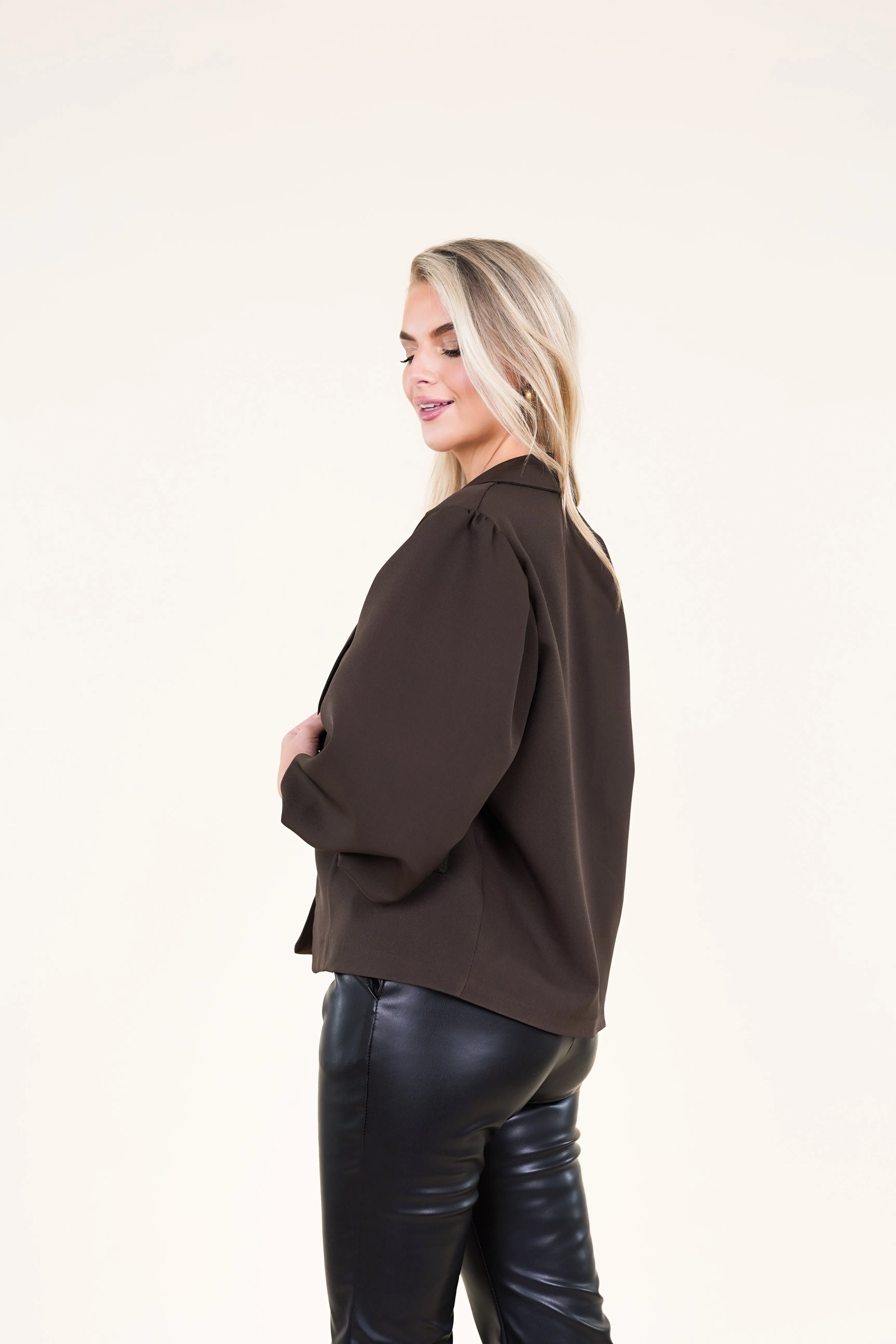 Oversized blazer met pofmouwen bruin - Darcy