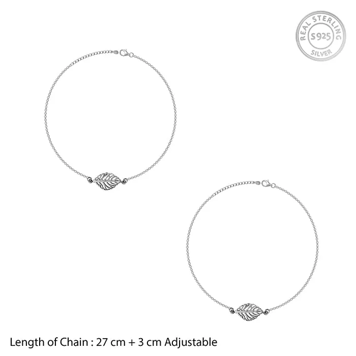 Oxidised Silver Leaf Anklet