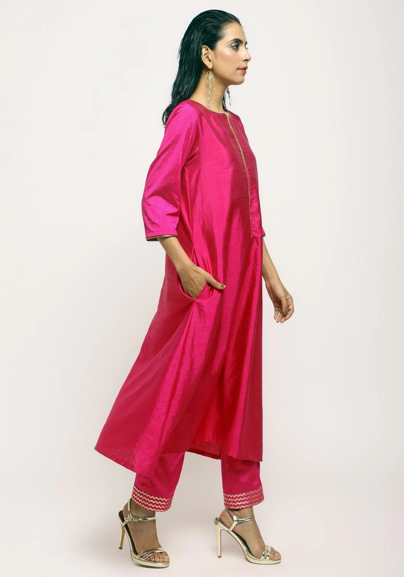 Pink Laced Kurta- Foil Pant