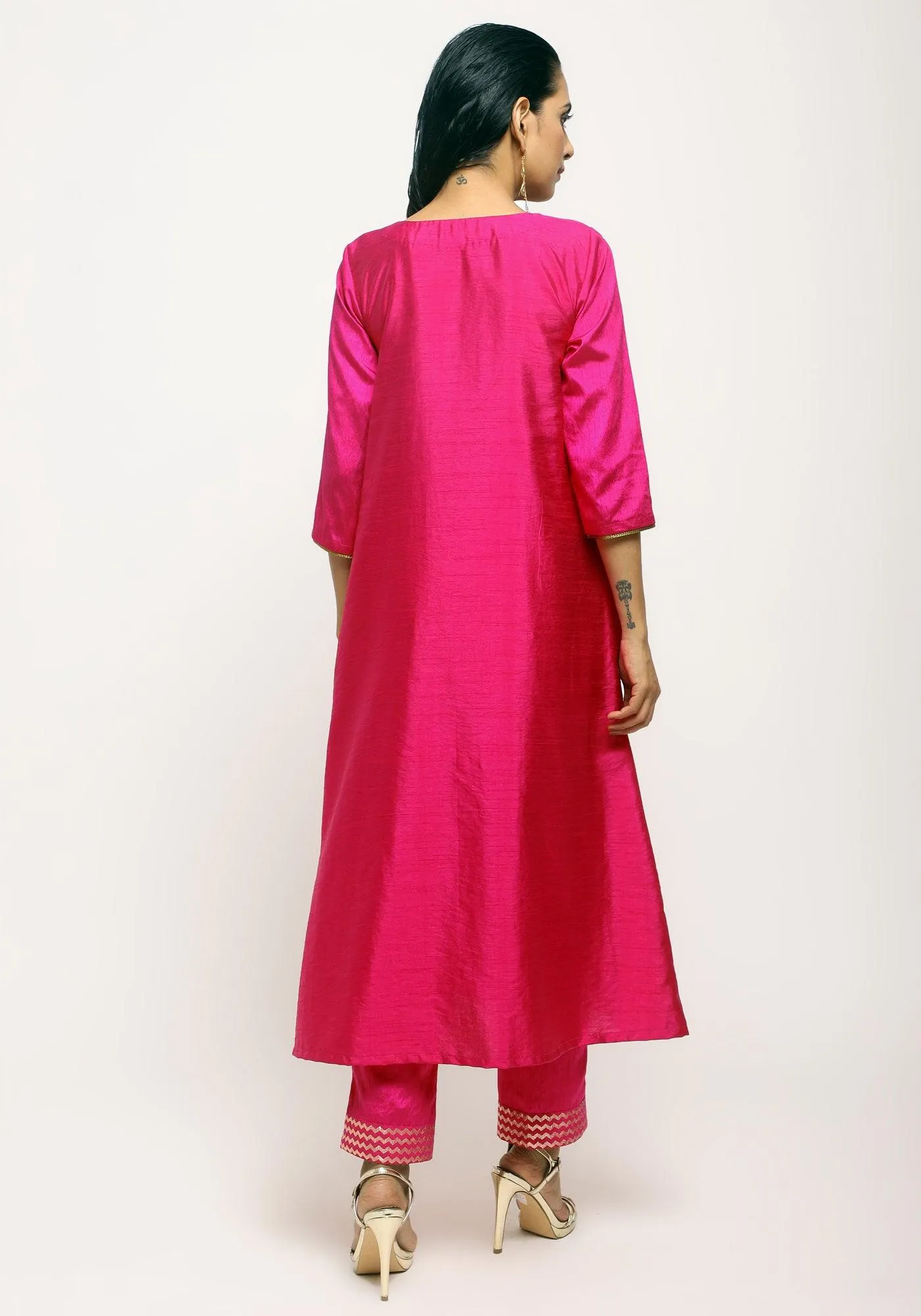 Pink Laced Kurta- Foil Pant