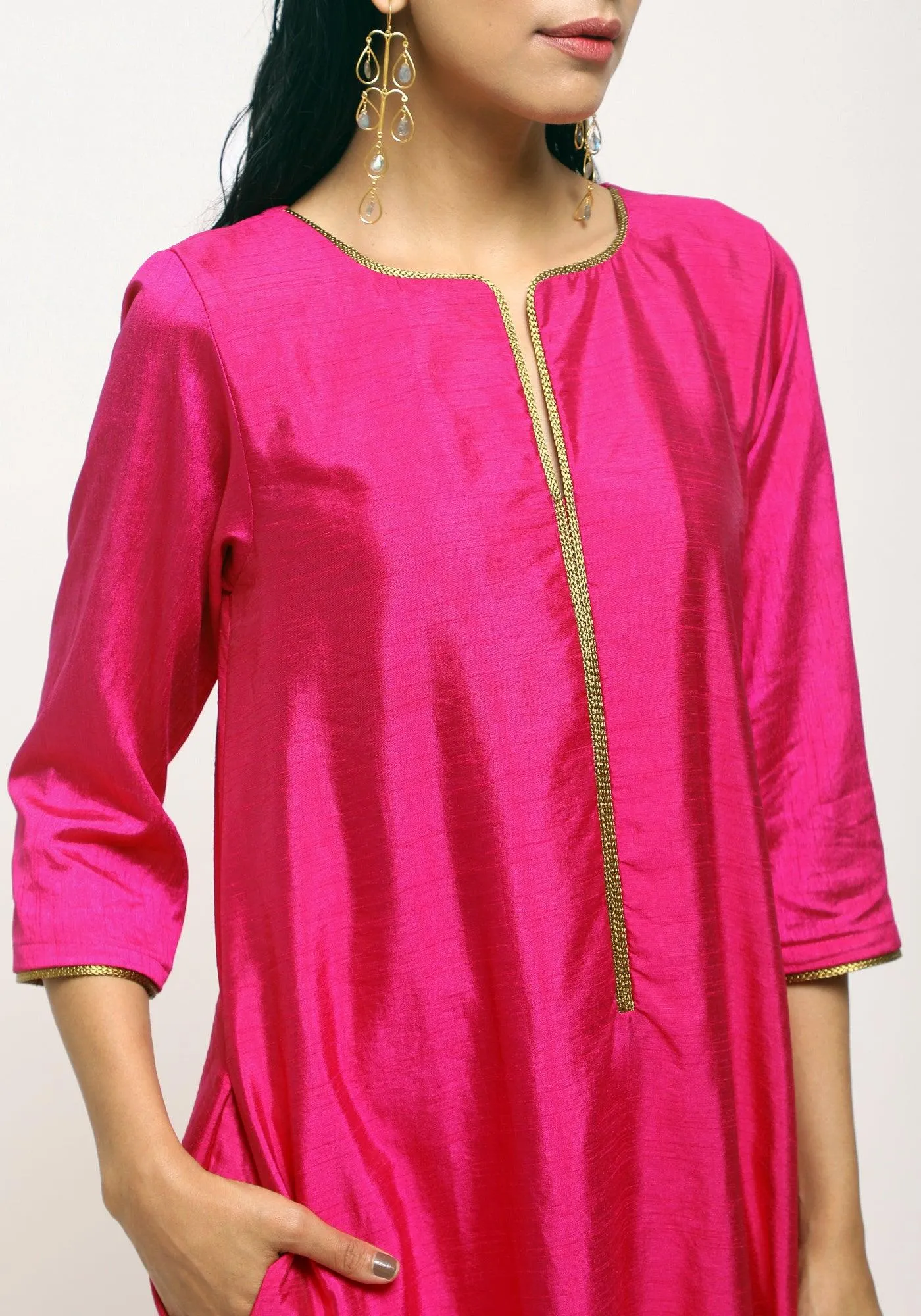 Pink Laced Kurta- Foil Pant