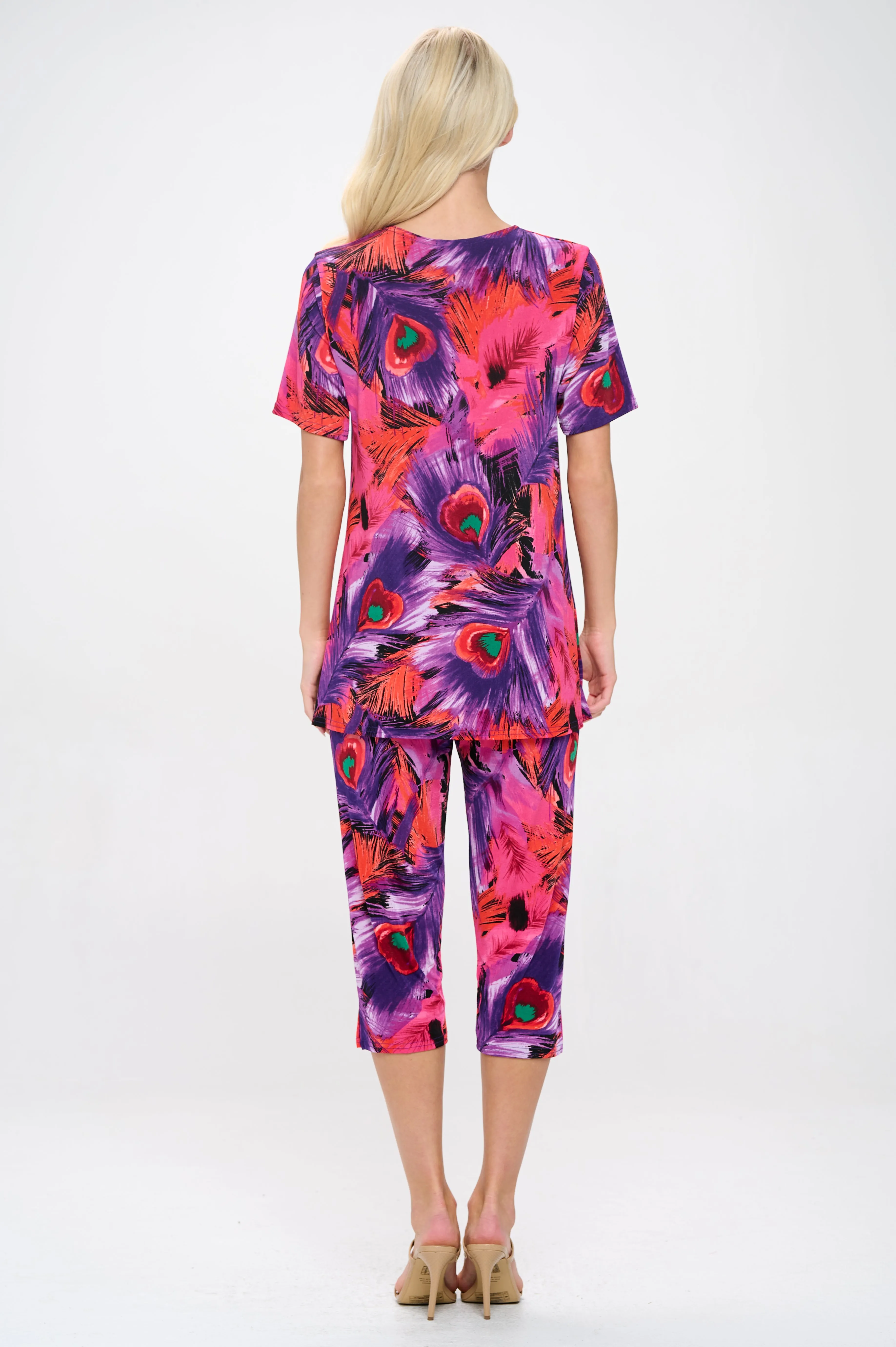 Plus Size Capri Pants Set Short Sleeve- 9003BN-SXP1-W438