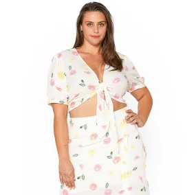 Plus Size Tie Hem Open Front Blouse in Fruit Punch