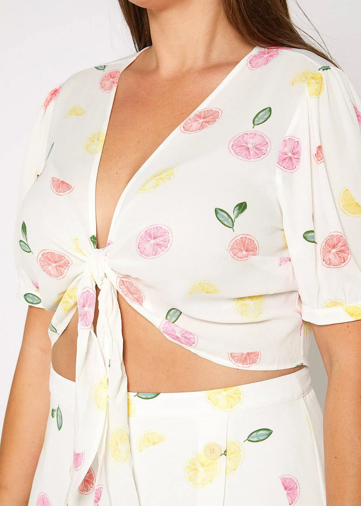 Plus Size Tie Hem Open Front Blouse in Fruit Punch