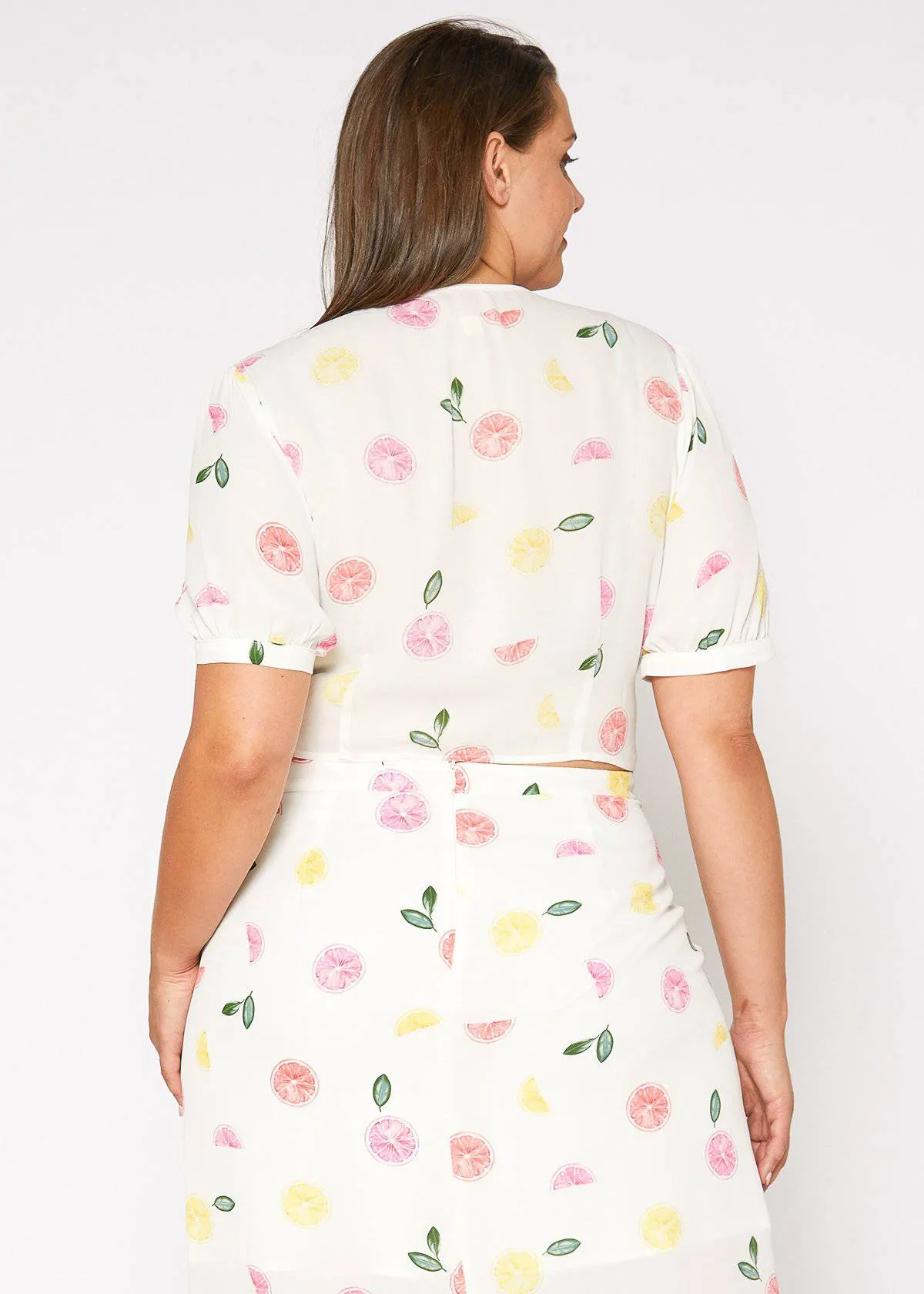 Plus Size Tie Hem Open Front Blouse in Fruit Punch