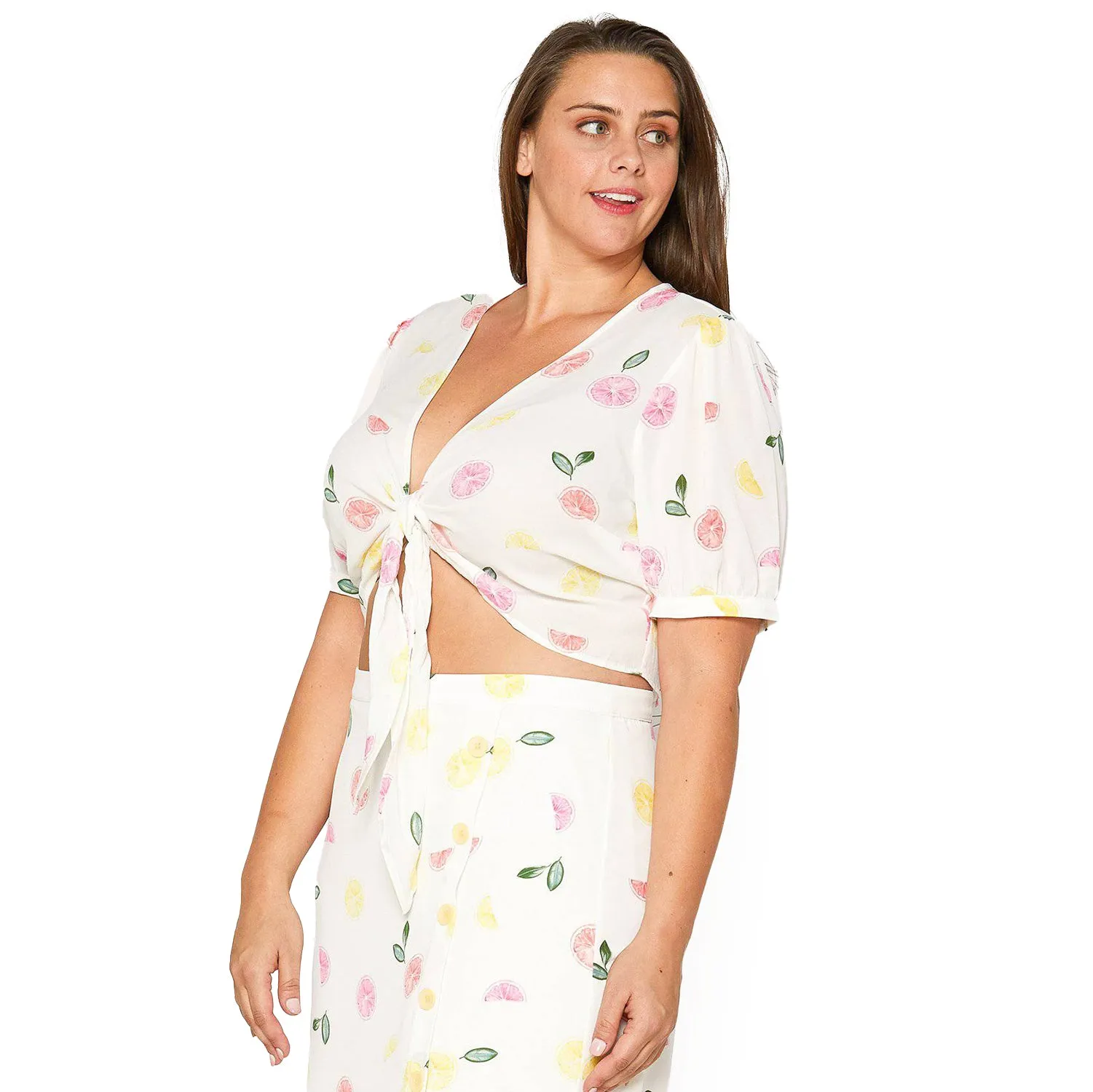 Plus Size Tie Hem Open Front Blouse in Fruit Punch