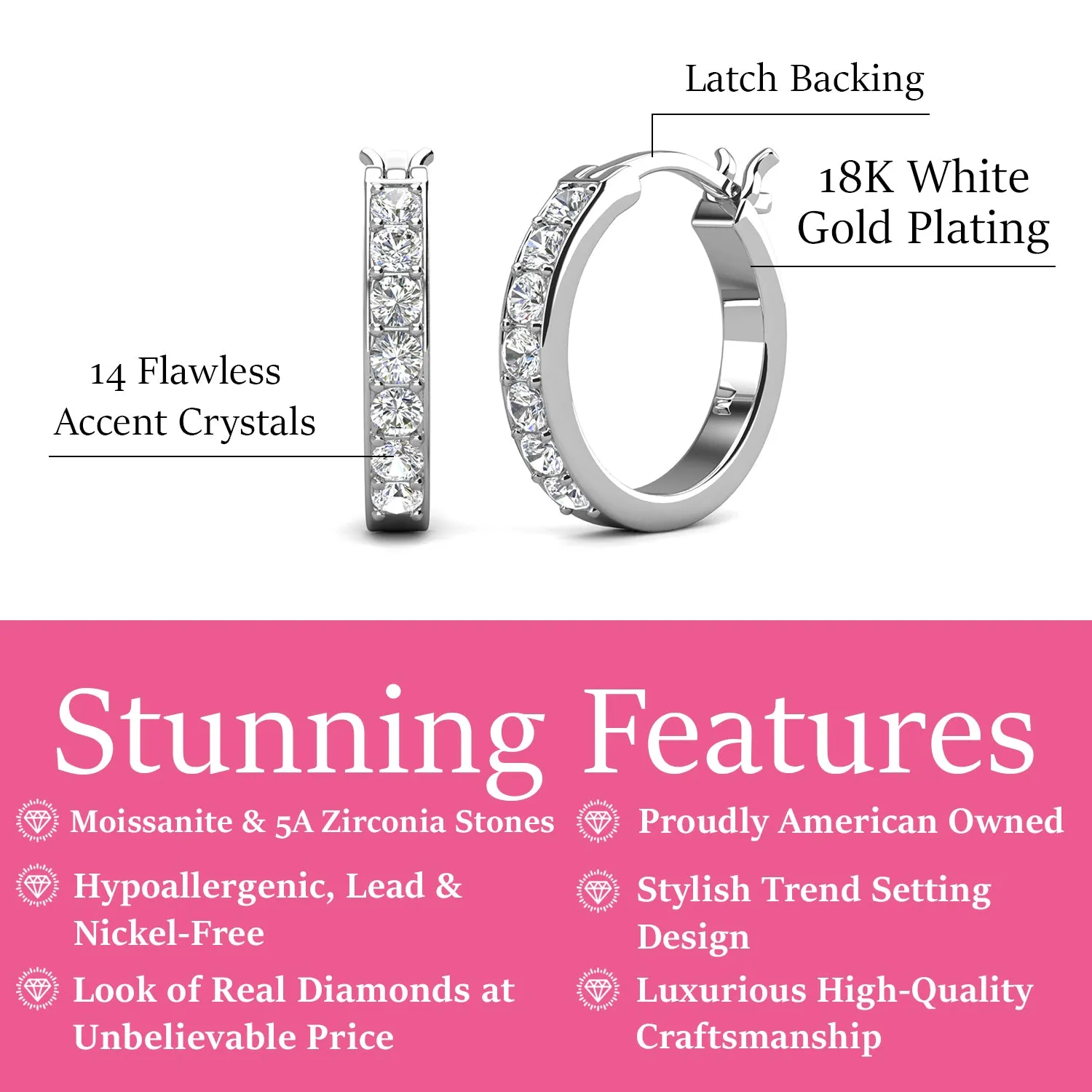Presley 18k White Gold Plated Crystal Hoop Earrings for Women