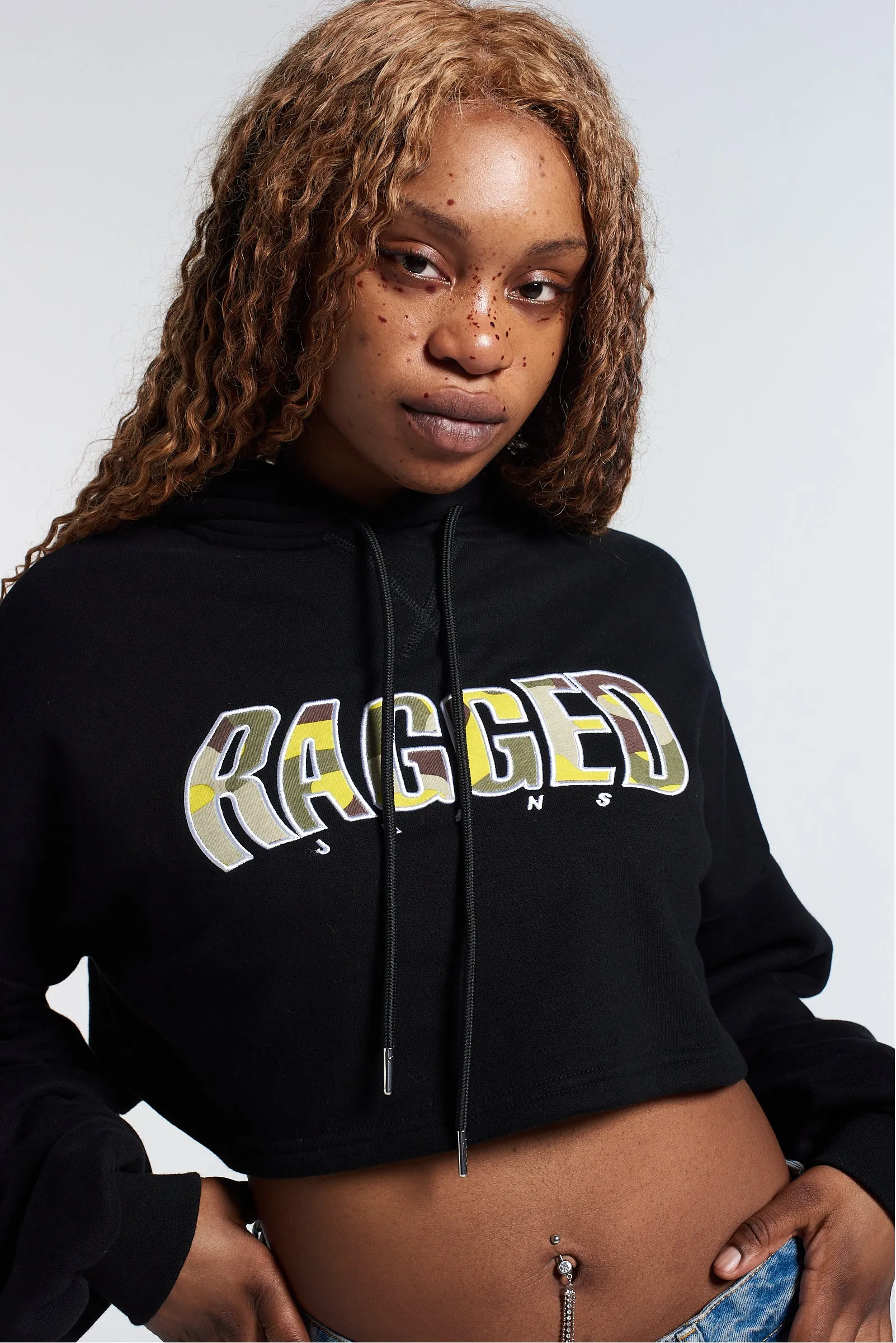Ragged Cropped Camo Hoodie