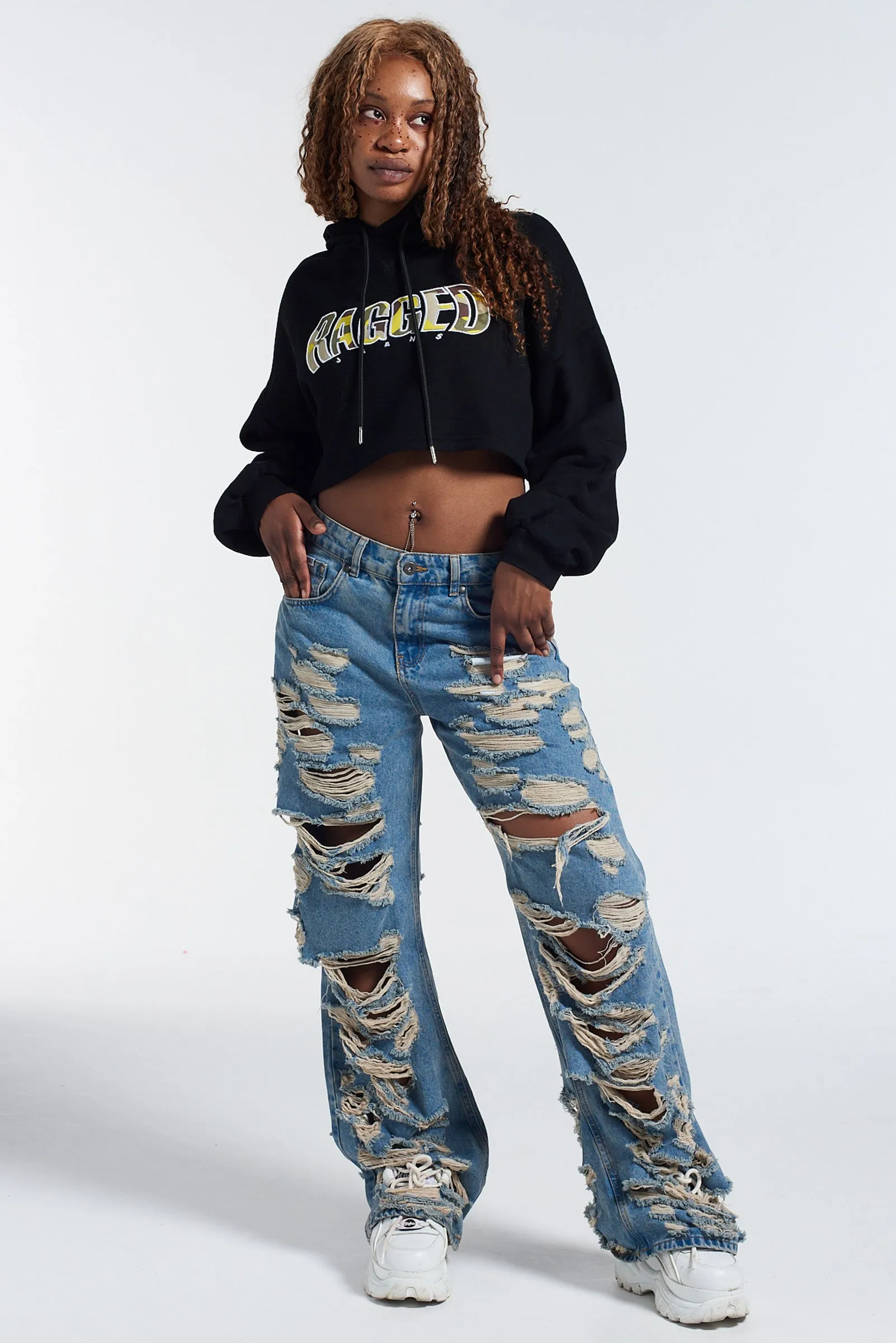 Ragged Cropped Camo Hoodie