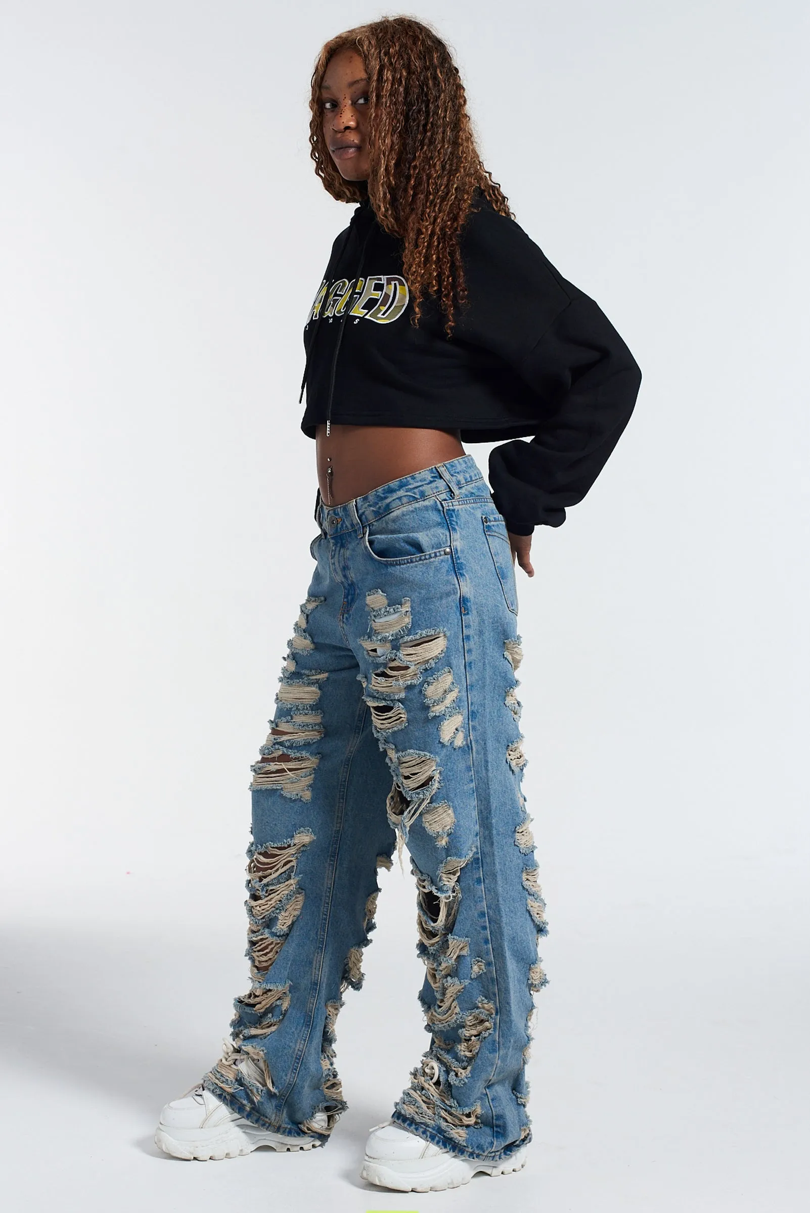 Ragged Cropped Camo Hoodie