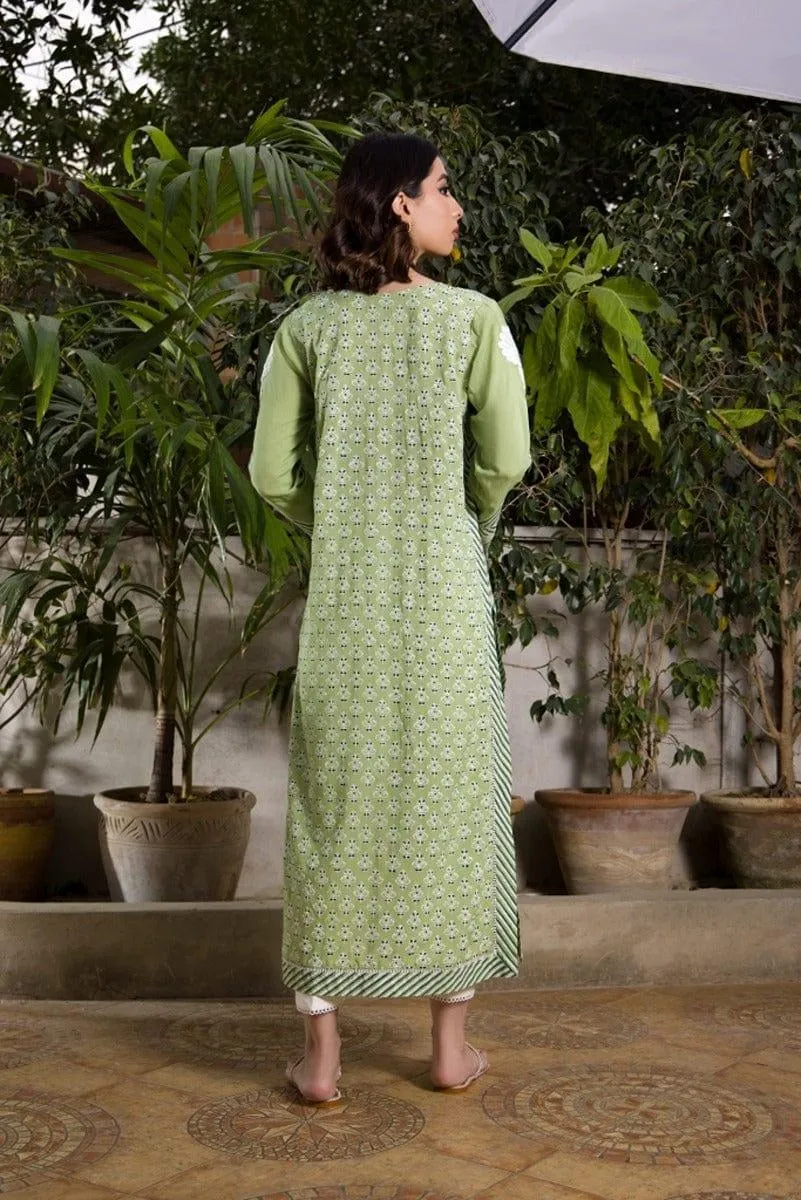 Shehrnaz - Green Linen Long Shirt - SHK-1065