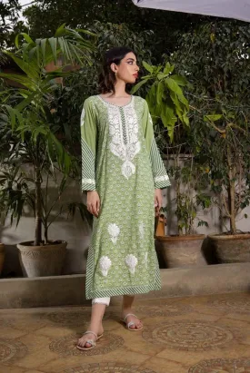 Shehrnaz - Green Linen Long Shirt - SHK-1065