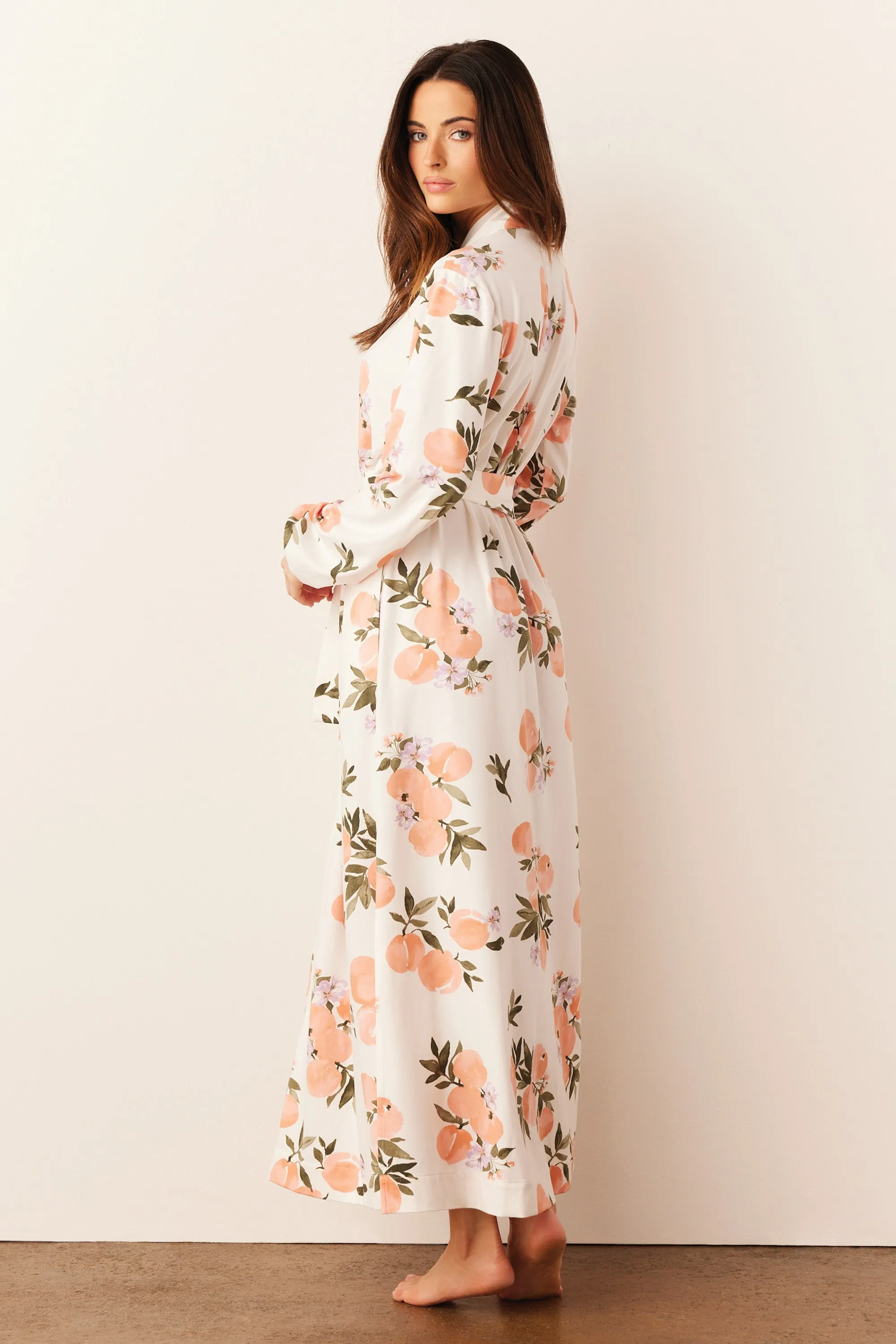 Skyler Banded Long Robe | Peaches & Cream
