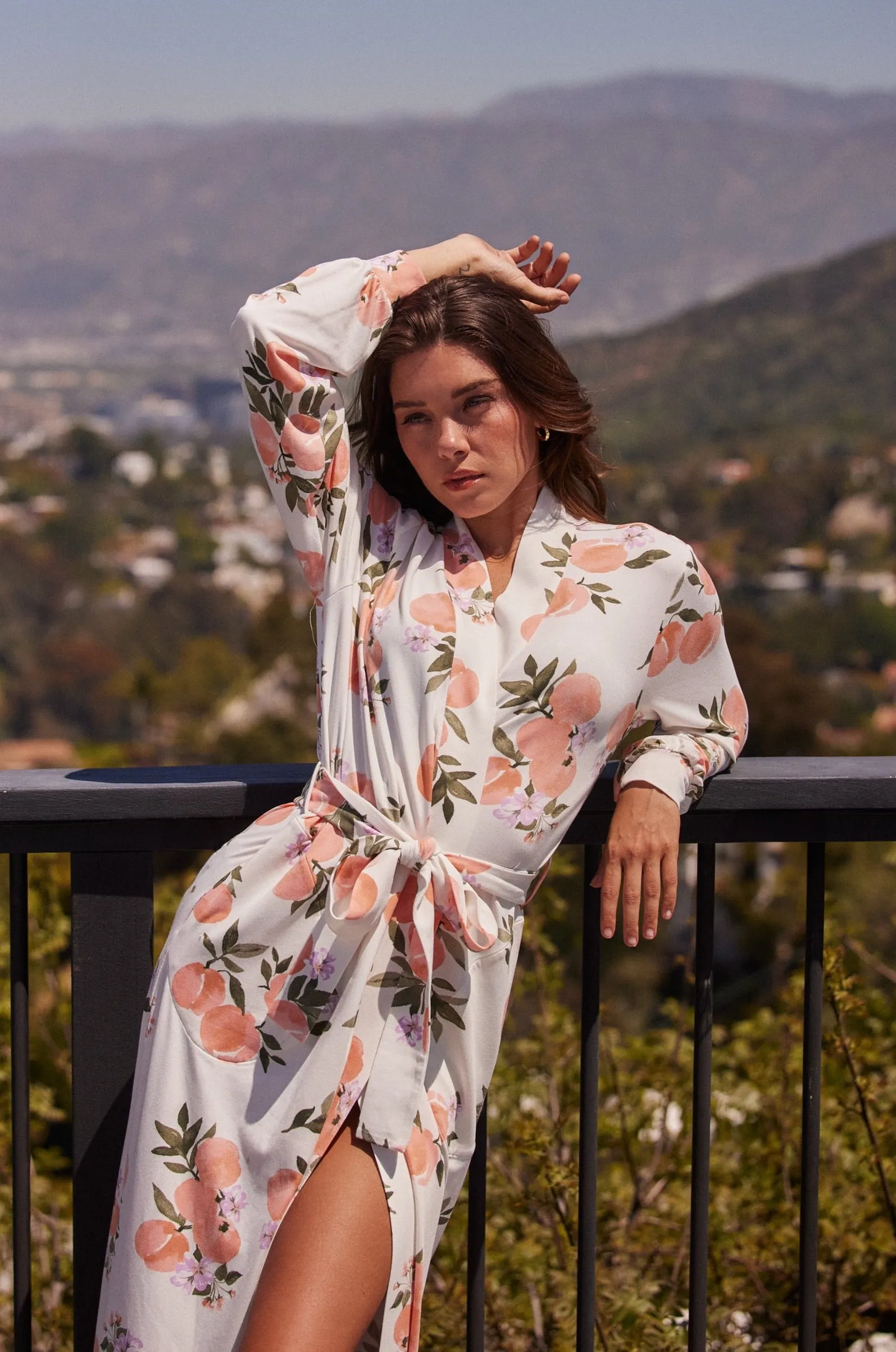 Skyler Banded Long Robe | Peaches & Cream