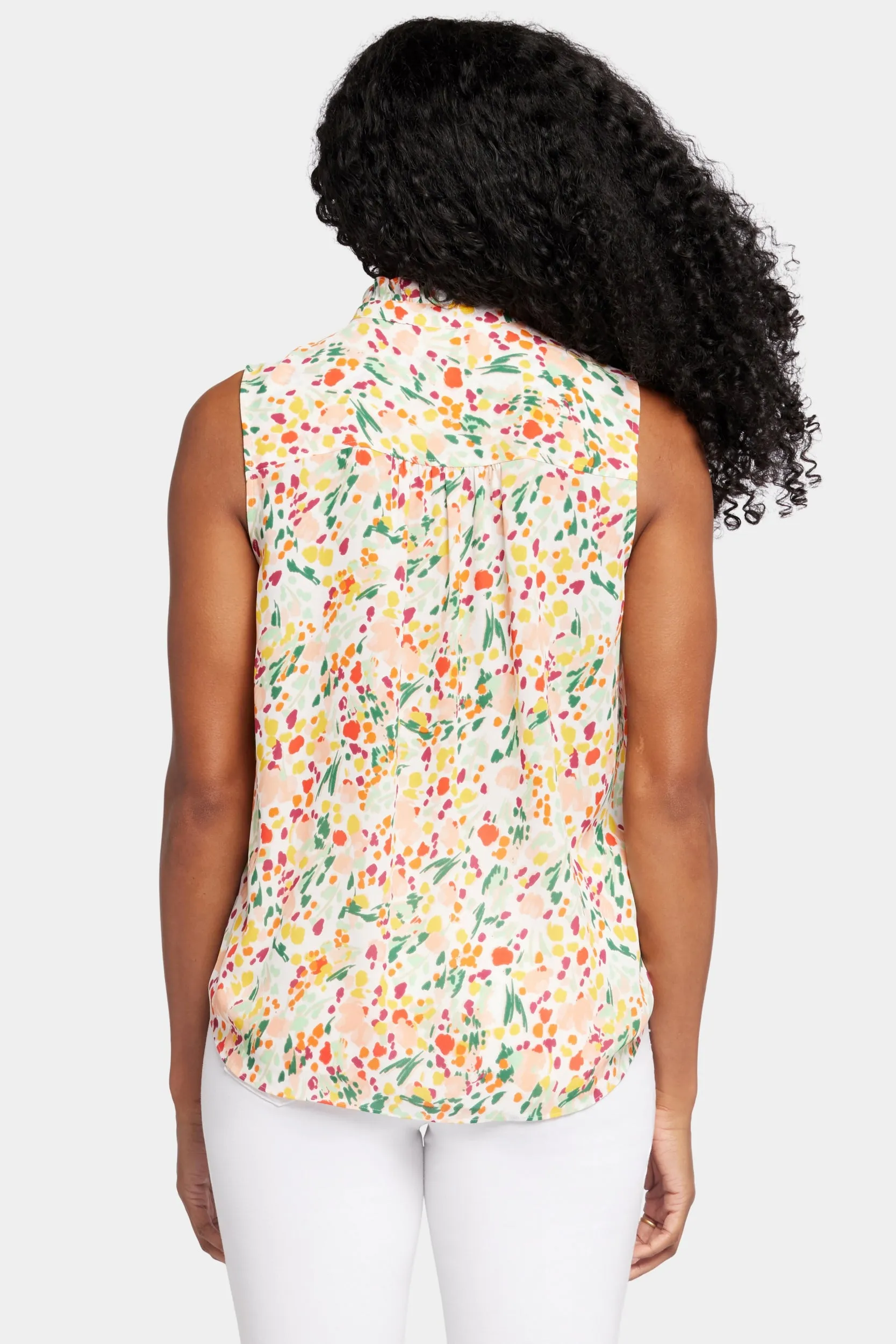 Sleeveless Ruffle Neck Blouse Abstracte Bloemenprint | Veronica Springs