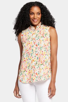 Sleeveless Ruffle Neck Blouse Abstracte Bloemenprint | Veronica Springs