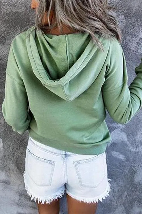 Solid Button Drawstring Hoodie