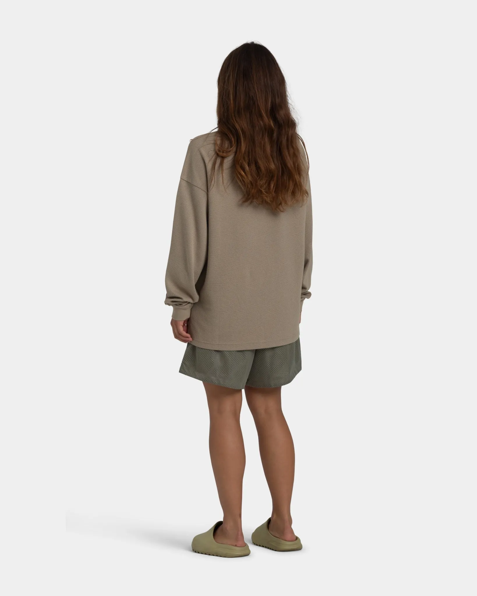 Womens Long Sleeve Waffle Texture Sports Tee in Sand Color