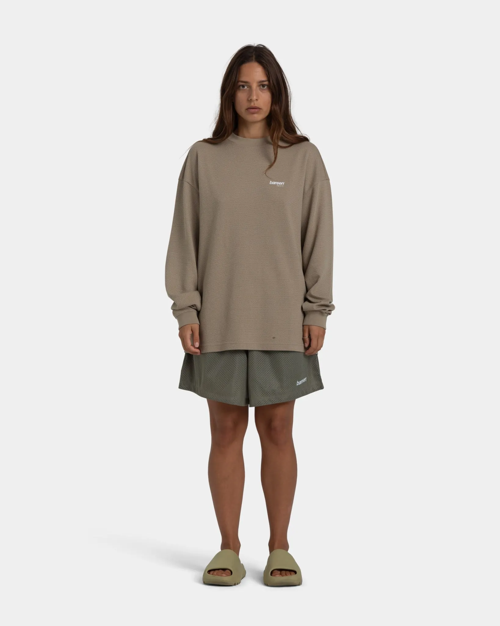 Womens Long Sleeve Waffle Texture Sports Tee in Sand Color