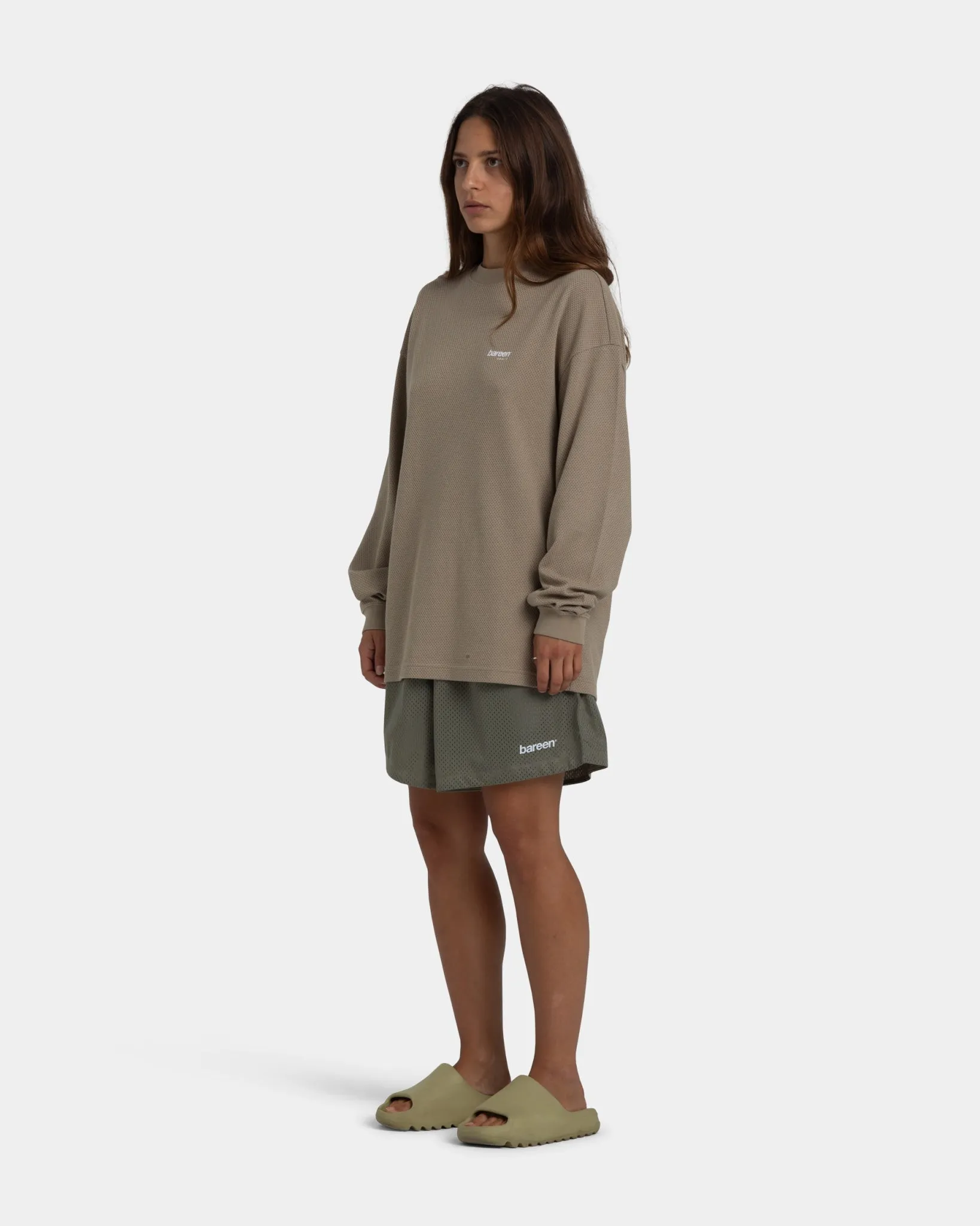 Womens Long Sleeve Waffle Texture Sports Tee in Sand Color