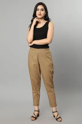 Straight Fit Camel Beige Drainpipe Pants