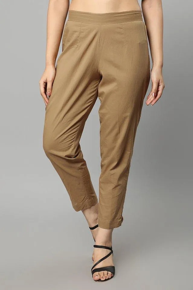 Straight Fit Camel Beige Drainpipe Pants