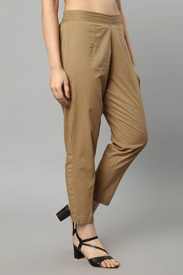 Straight Fit Camel Beige Drainpipe Pants