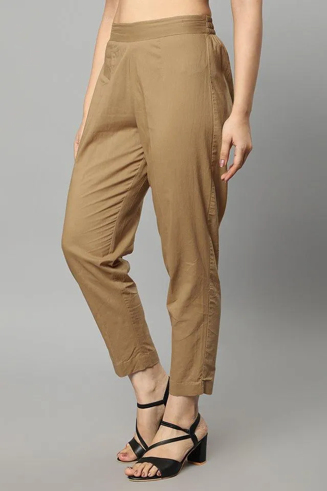 Straight Fit Camel Beige Drainpipe Pants