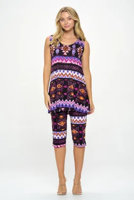 Stretchy Tank Capri Pant Set Print-9002BN-TRP1-W407