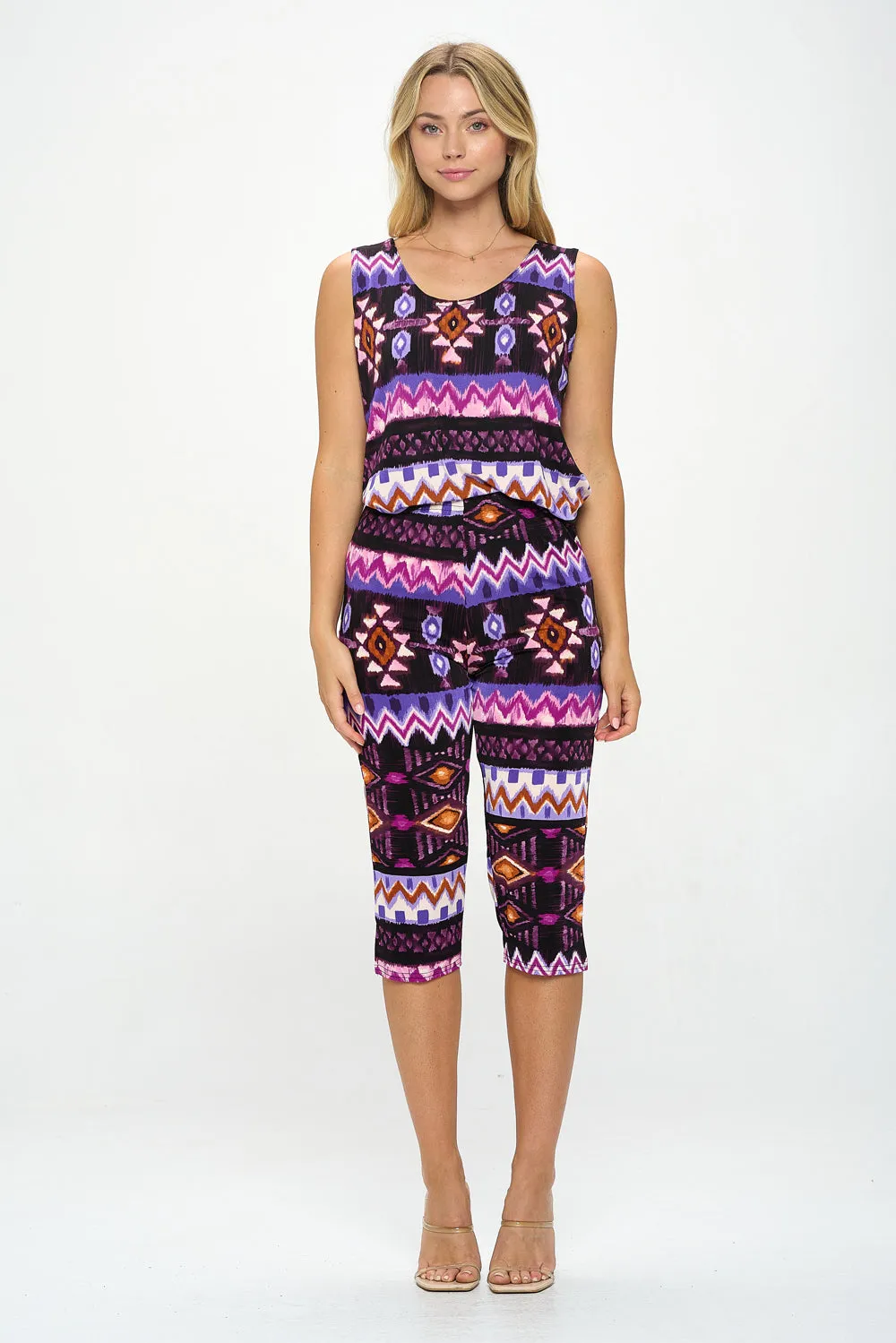 Stretchy Tank Capri Pant Set Print-9002BN-TRP1-W407