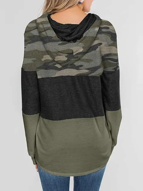 Striped Color Block Drawstring Casual Sweatshirt Hoodie