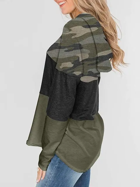 Striped Color Block Drawstring Casual Sweatshirt Hoodie