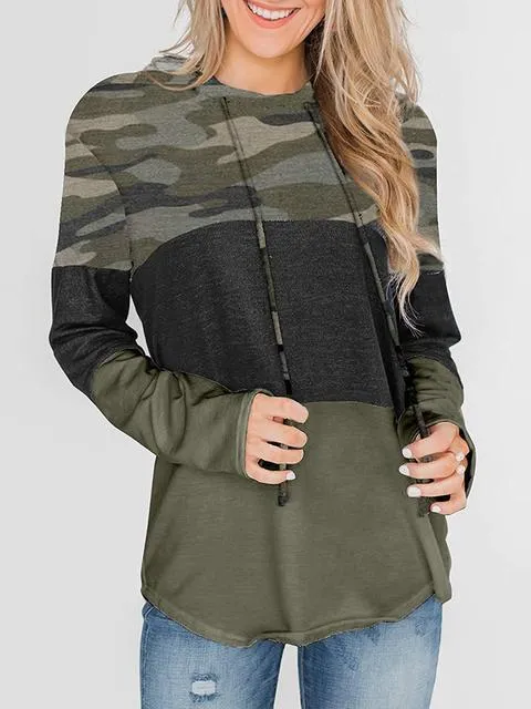 Striped Color Block Drawstring Casual Sweatshirt Hoodie