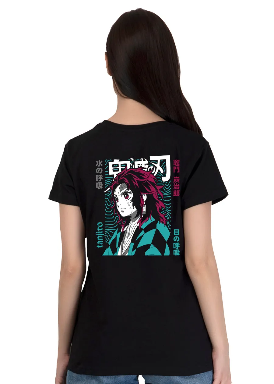 Tanjiro Women Black Printed Half-Sleeve T-Shirt