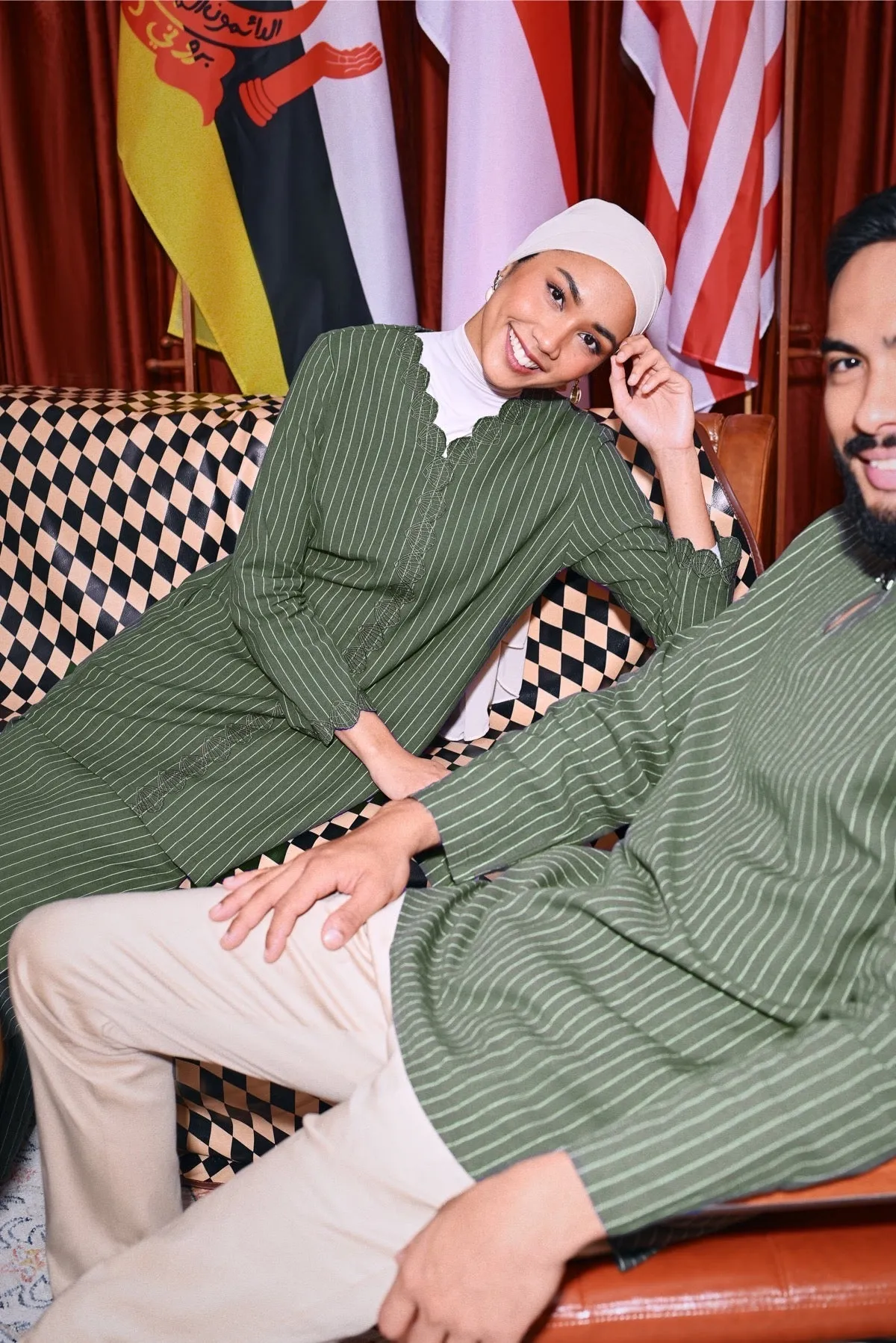 The Congkak Women Folded Skirt - Olive Stripe