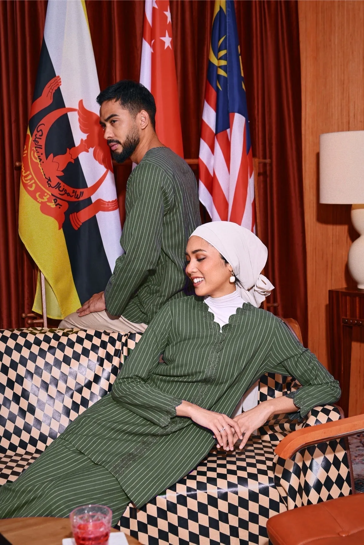 The Congkak Women Folded Skirt - Olive Stripe