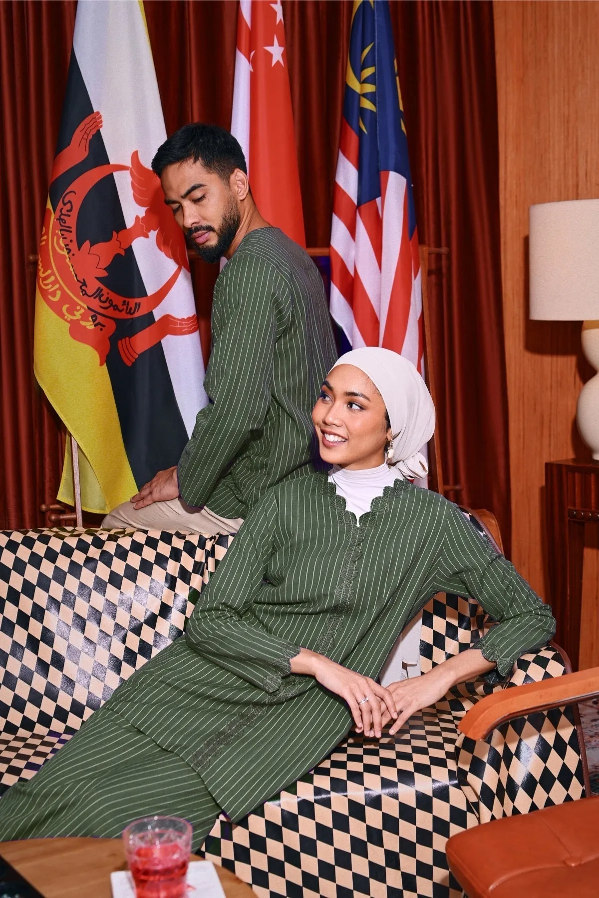 The Congkak Women Folded Skirt - Olive Stripe