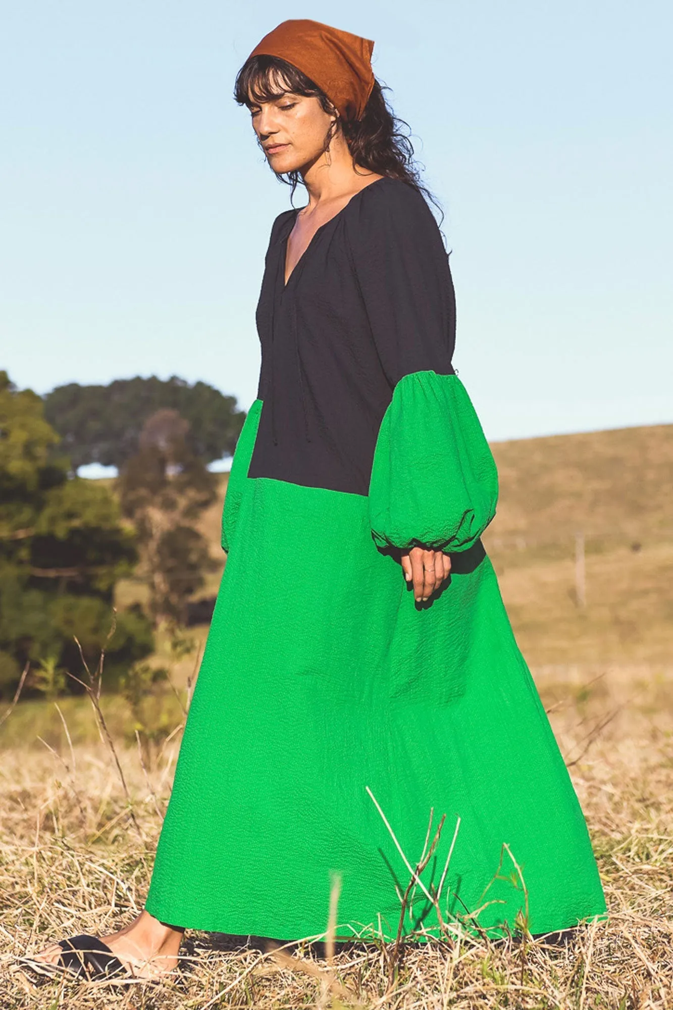 Navy and Green Lisbon Dress by Milk & Thistle