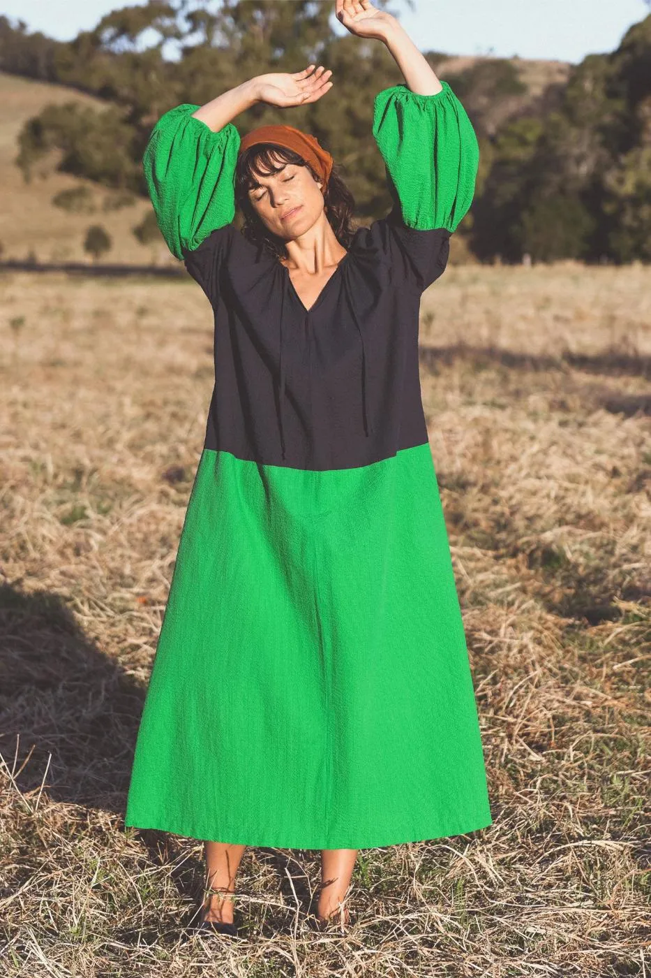 Navy and Green Lisbon Dress by Milk & Thistle