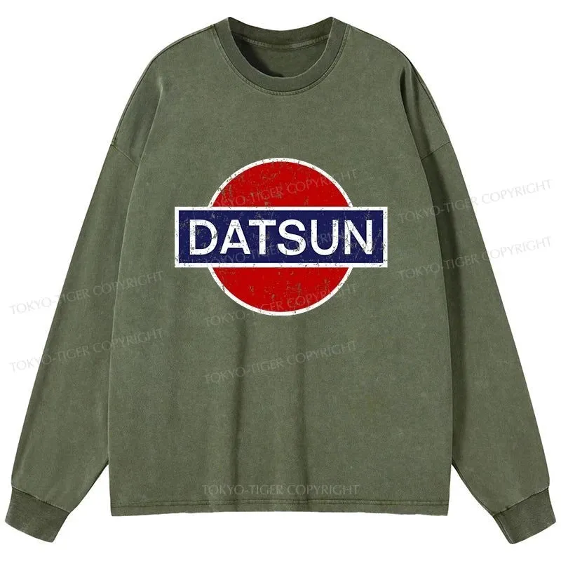 Tokyo-Tiger Datsun Vintage Car Washed Long Sleeve T-Shirt
