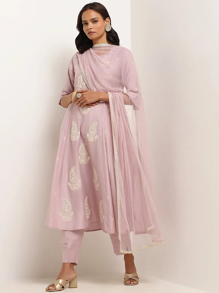 Vark Lilac Embroidered Kurta Set