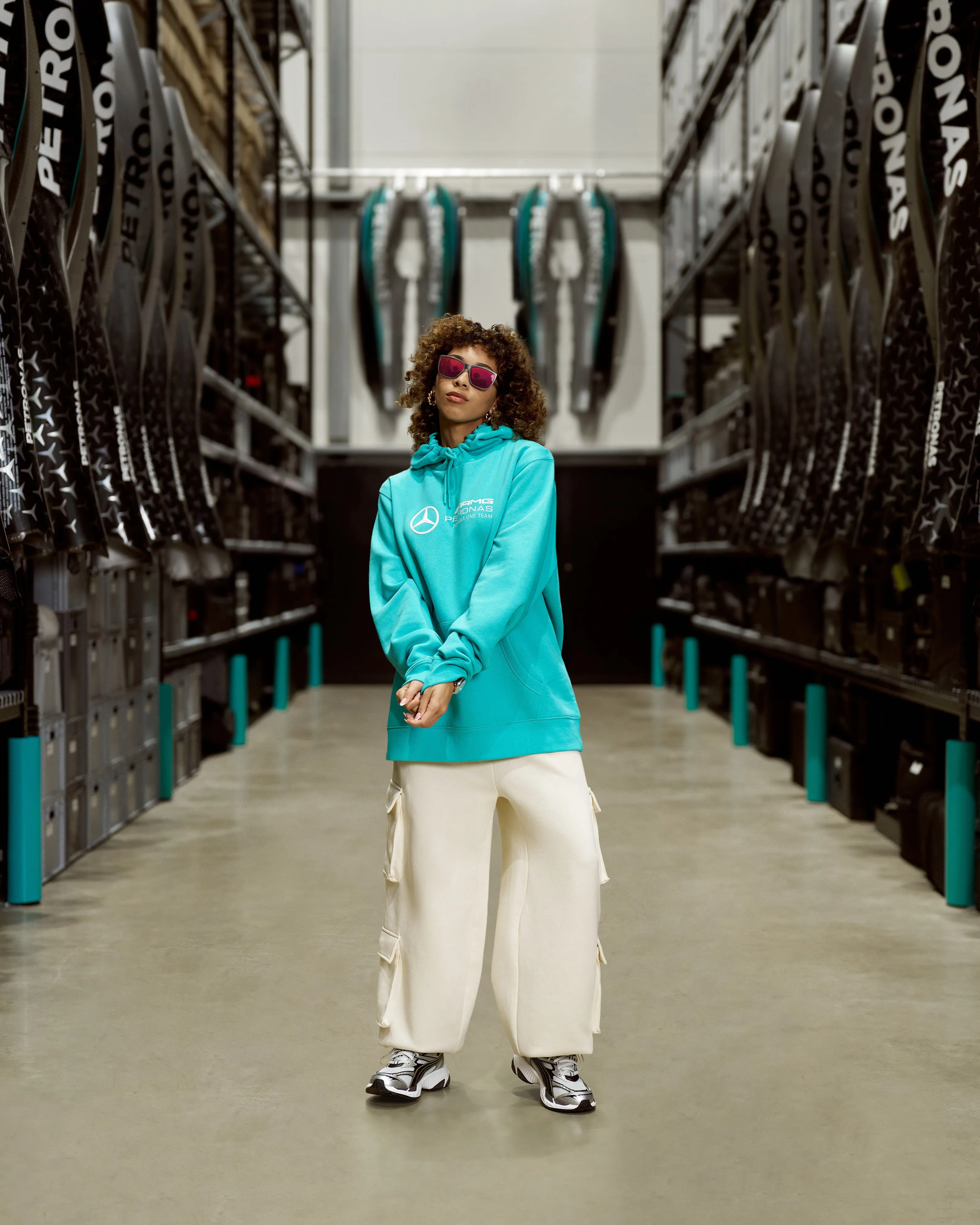 Women Oversized Logo Hoody Real Teal