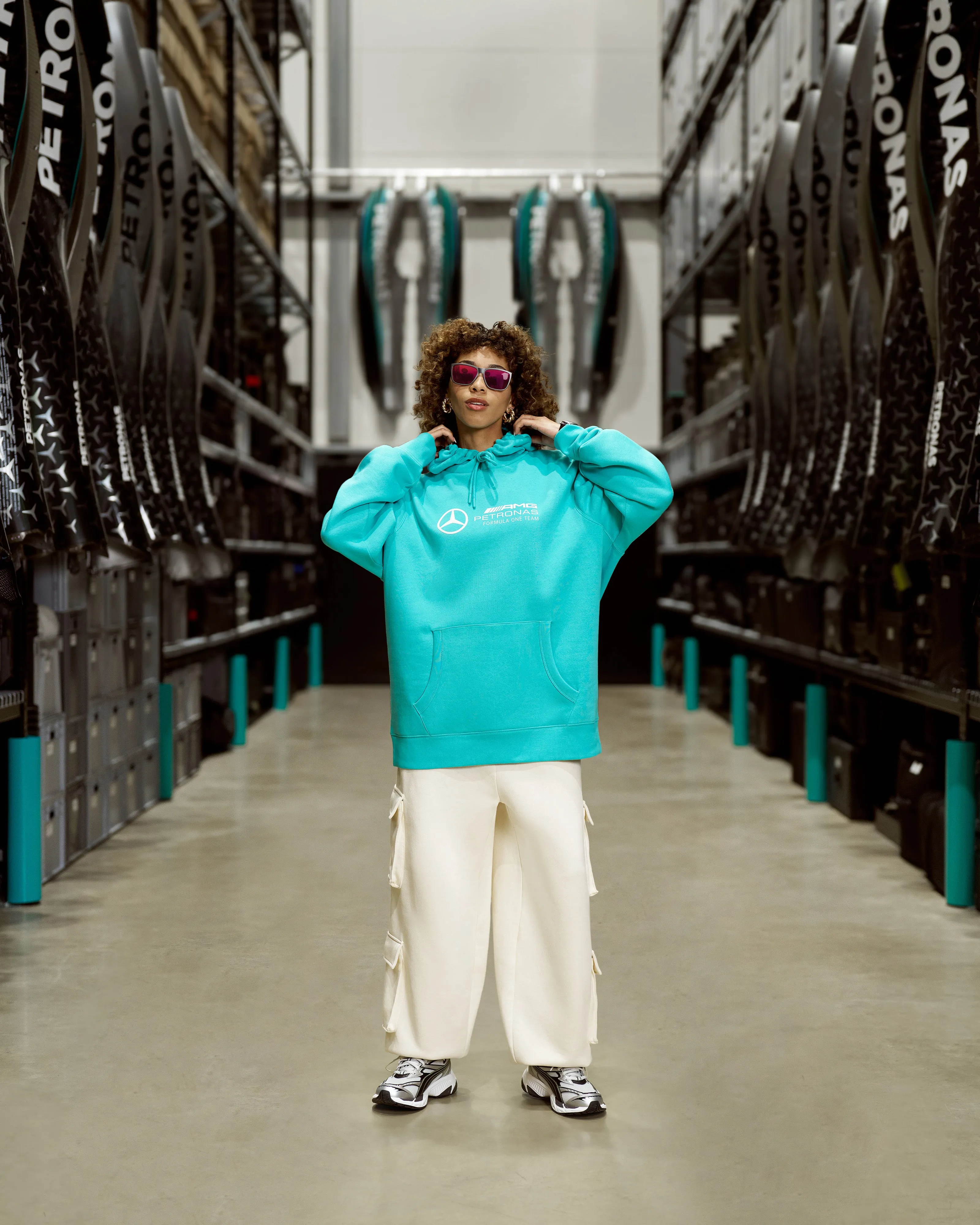 Women Oversized Logo Hoody Real Teal