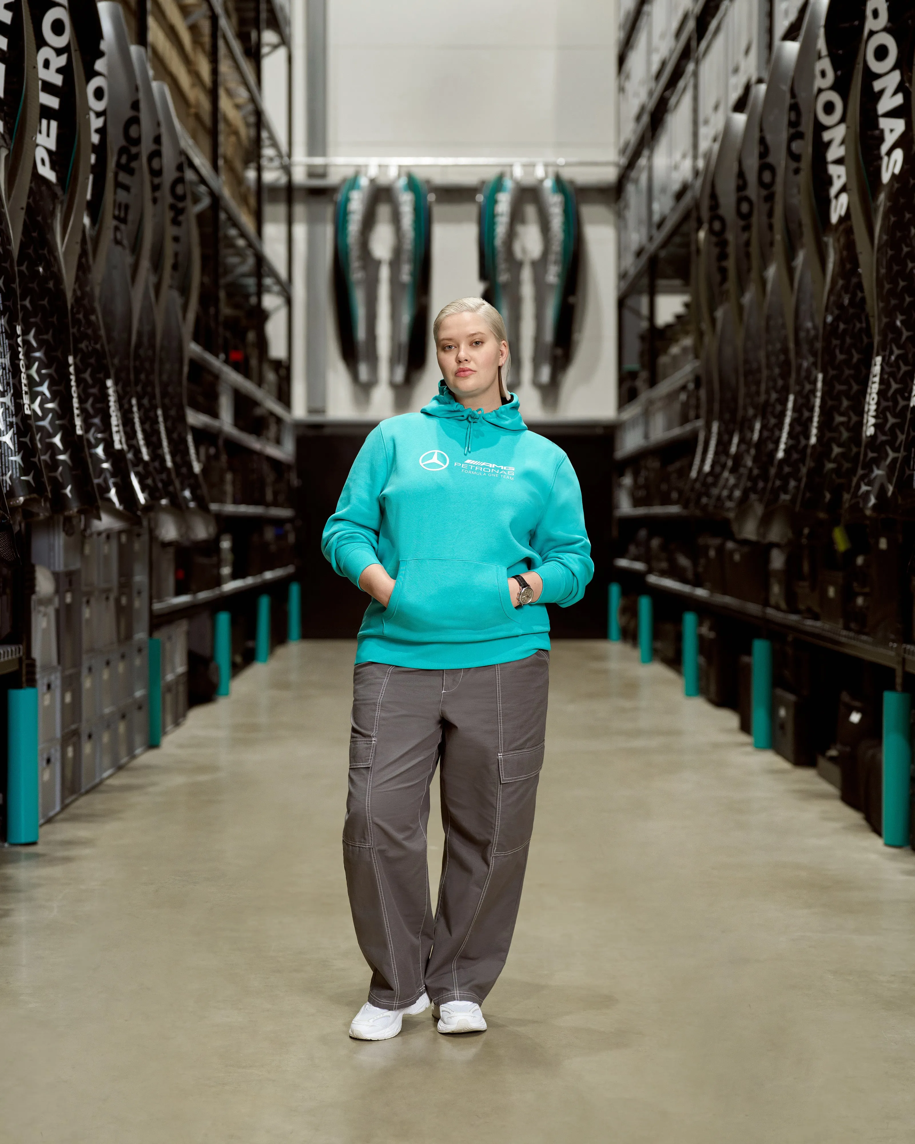 Women Oversized Logo Hoody Real Teal
