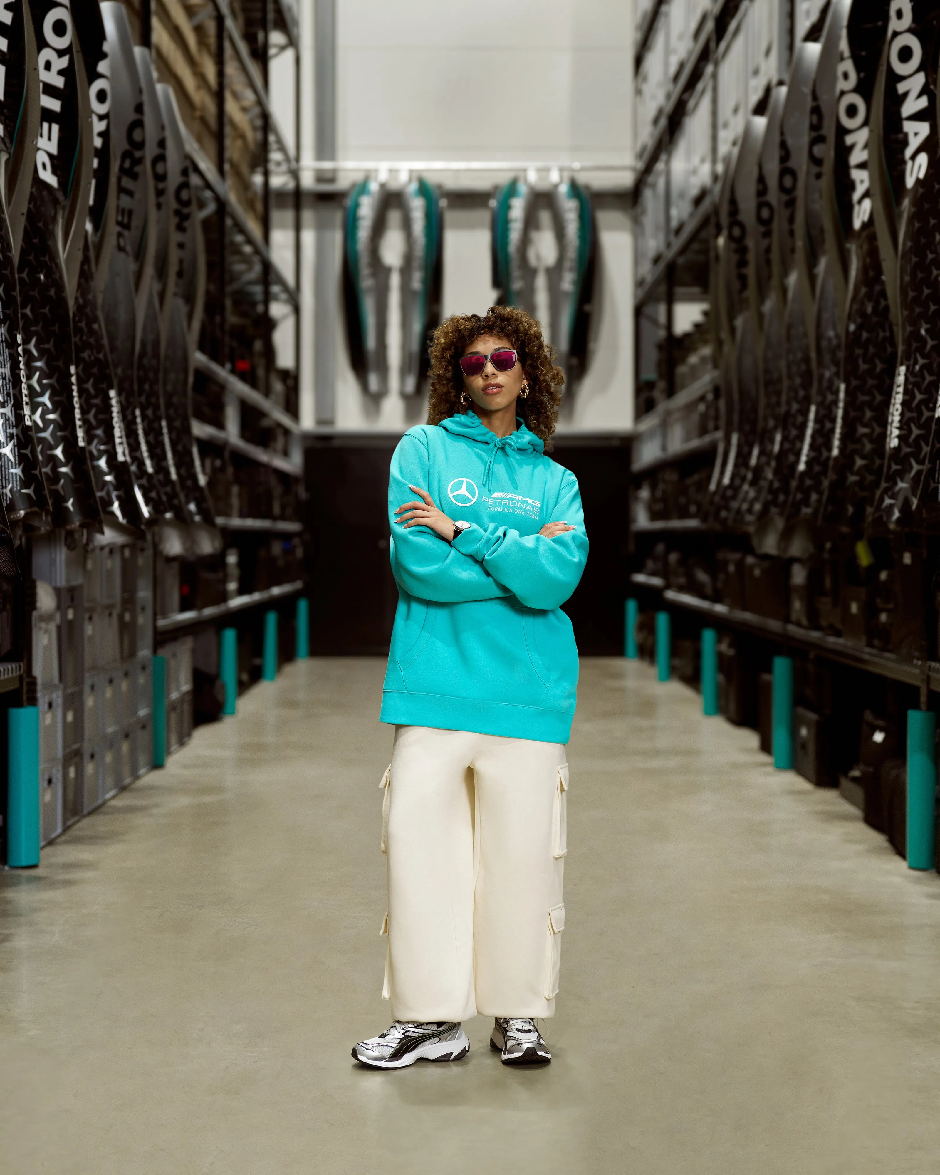 Women Oversized Logo Hoody Real Teal