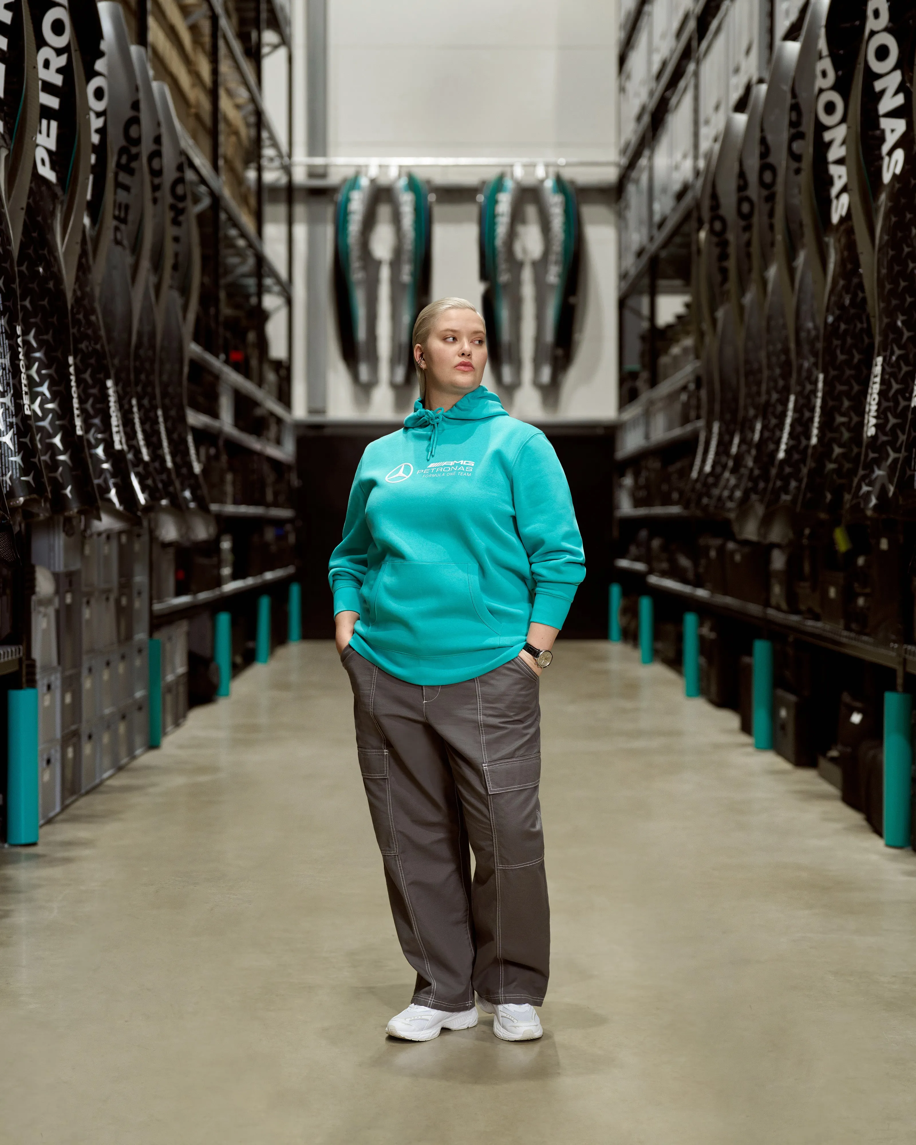 Women Oversized Logo Hoody Real Teal